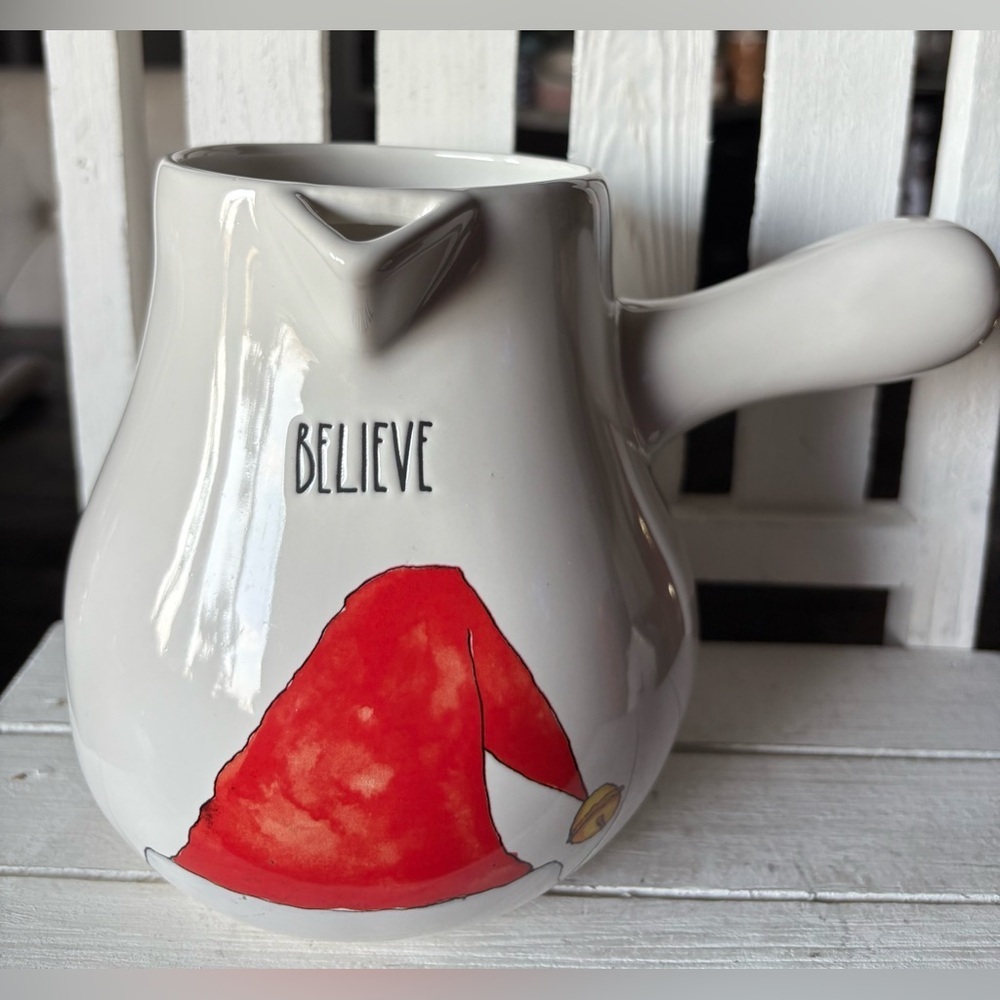 Rae Dunn Festive Ceramic Cocoa Pot with Red Santa Hat Design